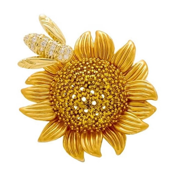 Sunflower Rhinestones Honeybee Pin Lightweight Metal Decoration Gift For Her