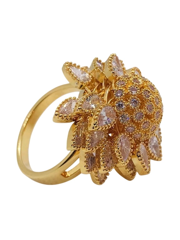 Sunflower Womens Ring Adjustable Copper Ring with CZ Flower Design, Delicate Gift Idea, Fits Sizes 59