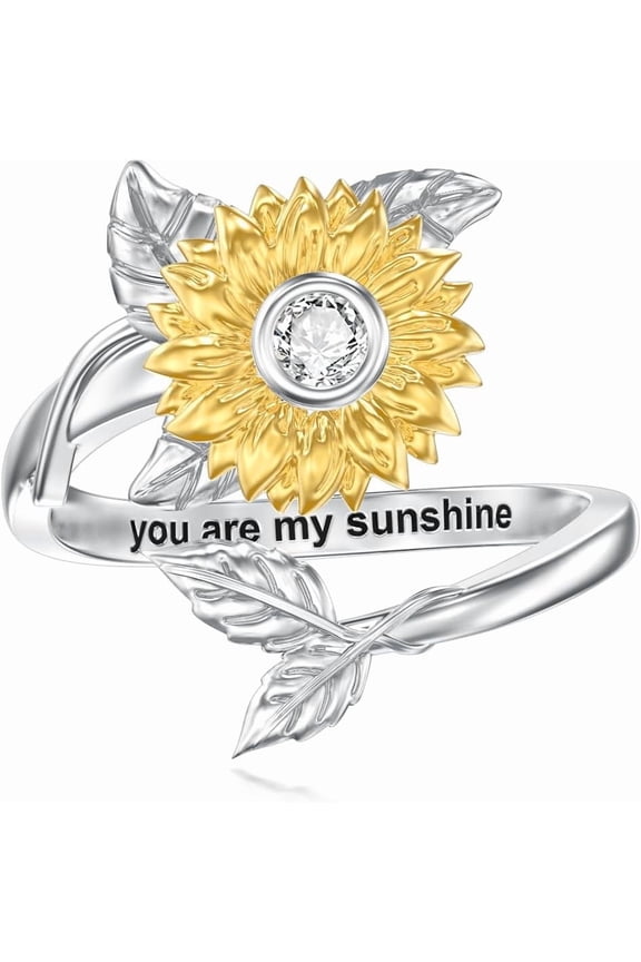 Sunflower Ring for Women 925 Sterling Silver You are My Sunshine Fidget Rings Adjustable Open Sunflower Ring Jewelry Gifts for Women Wife Lady Anniversary Birthday