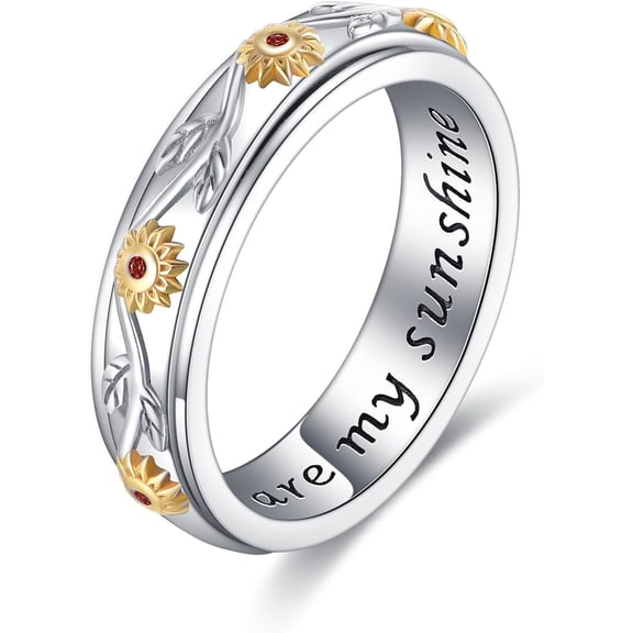 Sunflower Rings for Women 925 Sterling Sliver Fidget Spinner Ring Sun Flower Anxiety Rings Sunflower Jewelry for Women