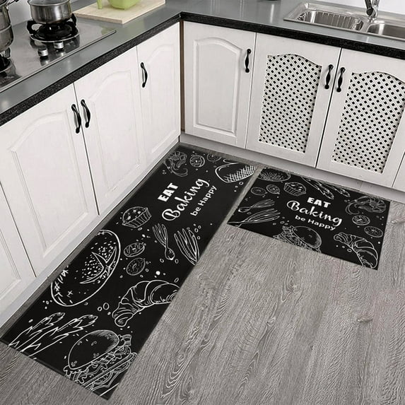 Sunflower and Rooster Kitchen Rugs Mat Farmhouse Style Sunflower Rug Rooster Rugs Anti Fatigue Kitchen Rug Set PVC Non Slip Waterproof Washable Rug (17"x47.2"+17"x23.6")