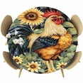 thumbnail image 1 of Sunflower Rooster Round Tablecloth 55-60 Inch Round Fitted Table Cloth with Elastic Edge, Retro Plaid Summer Flower Watercolor Waterproof Table Cover Protector for Outdoor Picnic Party Dining, 1 of 6