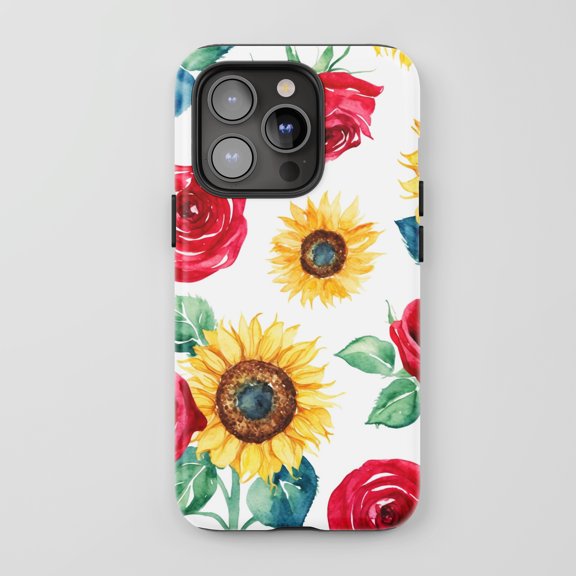 Sunflower Rose For All iPhone Series Tough Phone Case Watercolor Floral