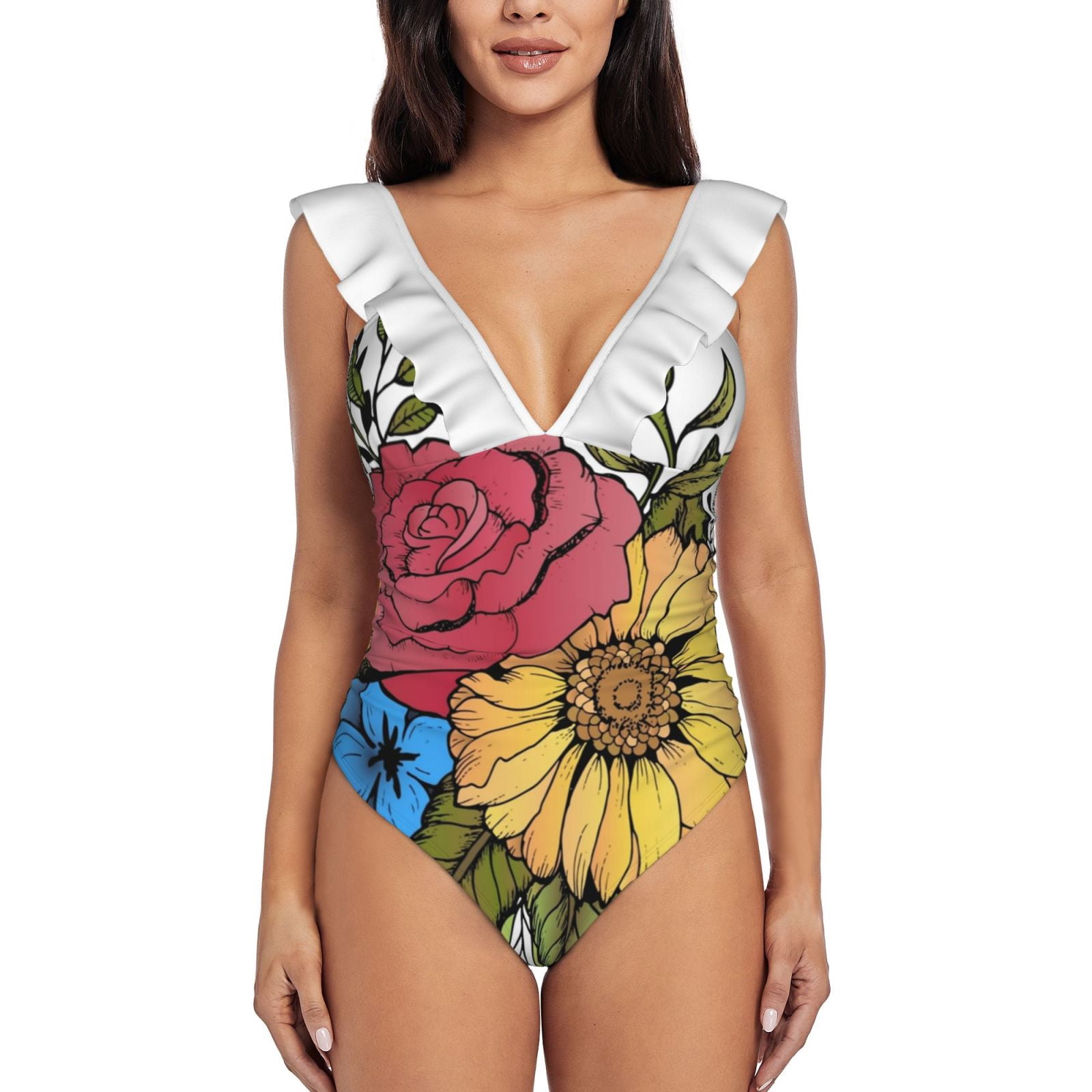Polygonal Sunflower One Piece Swimsuite