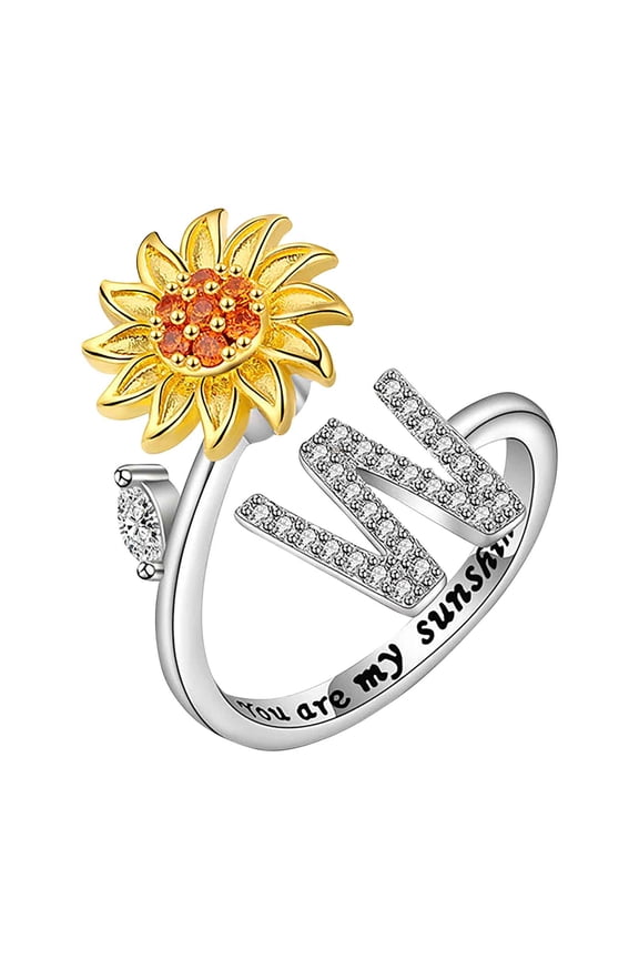Sunflower Rotating Open Ring with 26 Letters Adjustable Stress Relief Decompression Anxiety Ring for Women Unique Fidget Jewelry Daily Hot Picks & Limited-Time Offers