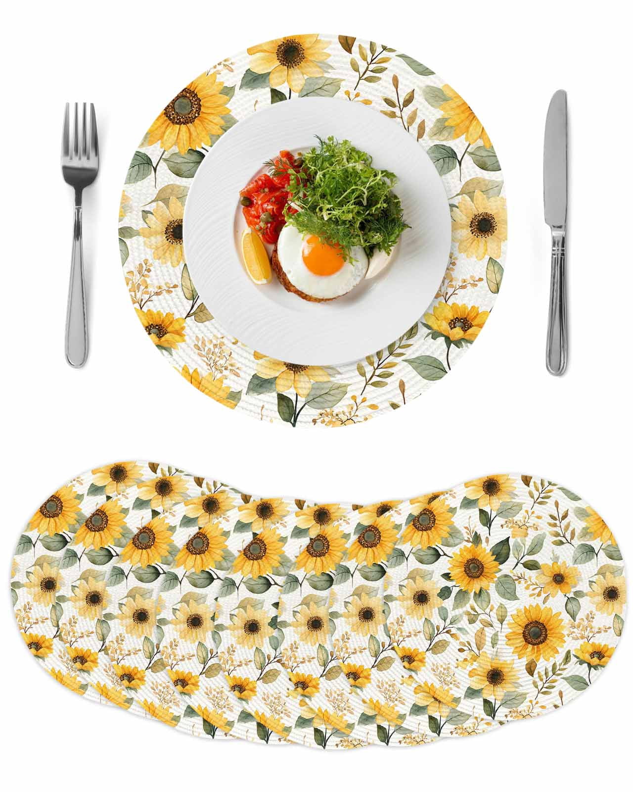Sunflower Round 13 Inch Placemats Set of 8, Farmhouse Spring Summer ...