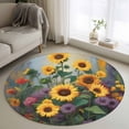 thumbnail image 1 of Sunflower Round Area Rug 3.3Ft Washable Circle Rugs for Dining Room Table, Modern Oil Painting Summer Botanical Floral Non-Slip Carpet Floor Mats Indoor Outdoor Carpet Runner Aesthetic Home Decor, 1 of 8
