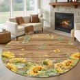 thumbnail image 1 of Sunflower Round Area Rug 7Ft Washable Circle Rugs for Dorm Laundry Room, Summer Eucalyptus Botanical Floral Brown Wooden Non-Slip Carpet Floor Mats Indoor Outdoor Carpet Runner Aesthetic Home Decor, 1 of 8