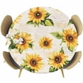 thumbnail image 1 of Sunflower Round Fitted Table Cover Vintage Flower Leaf Farmhouse Retro Background Waterproof Table Cloth with Elastic Edge Wipeable Tablecloth for Picnic Camping Party Fits 45"-54" Diameter, 1 of 8