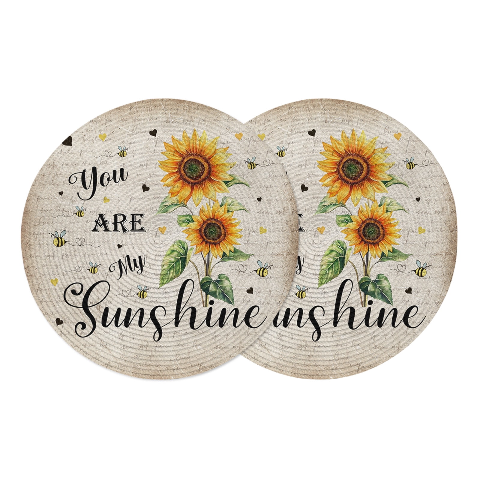 Sunflower Round Placemats Set of 2,Braided Polypropylene Place Mats ...