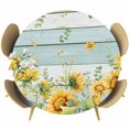 thumbnail image 1 of Sunflower Round Tablecloth 36-44 Inch Round Fitted Table Cloth with Elastic Edge, Summer Eucalyptus Botanical Floral Teal Wood Waterproof Table Cover Protector for Outdoor Picnic Party Dining, 1 of 9