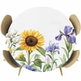 thumbnail image 1 of Sunflower Round Tablecloth 36-44 Inch Round Fitted Table Cloth with Elastic Edge, Yellow Purple Summer Botanical Rustic Waterproof Table Cover Protector for Outdoor Picnic Party Dining, 1 of 6