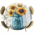 thumbnail image 1 of Sunflower Round Tablecloth 45-54 Inch Round Fitted Table Cloth with Elastic Edge, Pastoral Pastel Yellow Floral Rustic Wood Plank Waterproof Table Cover Protector for Outdoor Picnic Party Dining, 1 of 6
