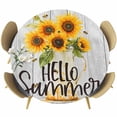 thumbnail image 1 of Sunflower Round Tablecloth 55-60 Inch Round Fitted Table Cloth with Elastic Edge, Hello Summer Yellow Floral Grey Wood Grain Waterproof Table Cover Protector for Outdoor Picnic Party Dining, 1 of 6