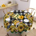 thumbnail image 1 of Sunflower Round Tablecloth 60 Inch, Gnomes Table Cloth With Black Buffalo Plaid, Polyester Vintage for Picnic Party Dinner, 1 of 6