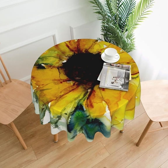 Sunflower Round Tablecloth 60 Inch Washable Reusable Table Cover Wrinkle Stain-Resistant for Kitchen Dinning Party Holiday Picnic