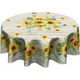thumbnail image 1 of Sunflower Round Tablecloth 60 Inch - Yellow Floral Butterfly Table Cloth Farmhouse Sunflowers Daisy on Wooden Board Art Table Cover for Indoor Outdoor Kitchen Dinning, 1 of 5