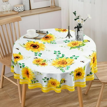 Sunflower Round Tablecloth 60",Summer Floral Ourdoor Table Cloth Waterproof Wrinkle-free Tablecloth, Stain Resistant Spill Proof Dining Table Cover for Outdoor Party Picnic Camping