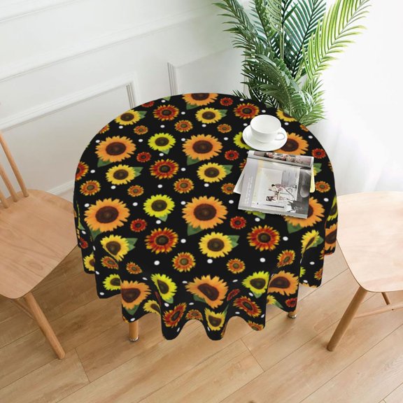 Sunflower Round Tablecloth Yellow Floral Print Graphic Table Cover For Kitchen Dining Room Fashion Protector Table Cover