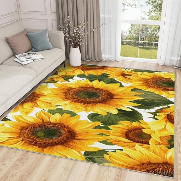 Sunflower Rugs for Dining Room, Floral Rug, Sunflower Botanical Area Rug, Yellow Flower Rugs, Farmhouse Carpet, Floral Home Decor Gifts 2x3ft Small