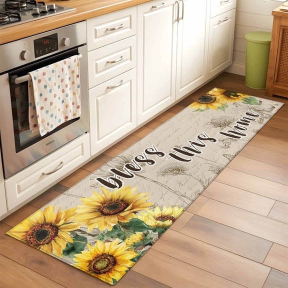 Sunflower Runner Rug 2x6 FT, Non Slip Hallway Carpet, Yellow Floral Washable Floor Carpet Throw Runner Carpet Long Rug for Entryway Kitchen Bedside Sliding Door