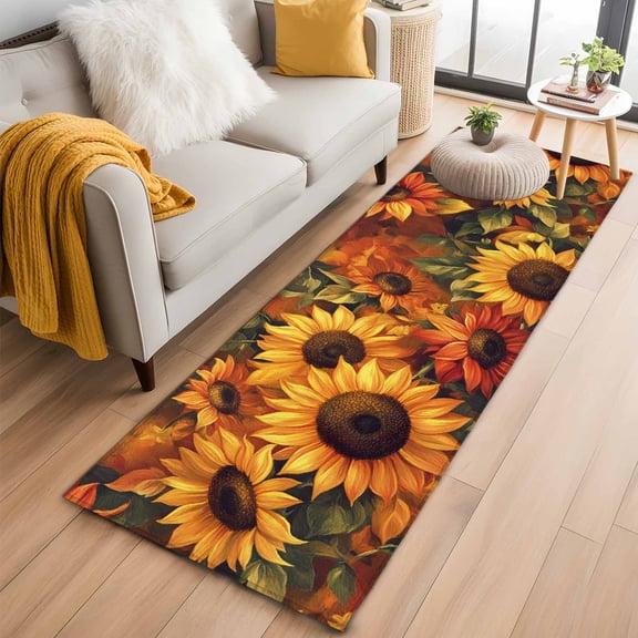 Sunflower Runner Rug 2x6 FT,Non Slip Hallway Rugs,Spring Summer Floral Watercolor Botanical Washable Soft Floor Carpet Throw Runner Carpet Long Rugs for Entryway Kitchen Bedside Sliding Door