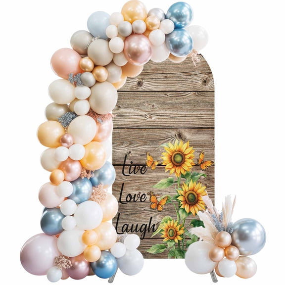 Sunflower Rustic 5FT Arch Backdrop Covers, Vintage Wooden Flowers Butterfly Wedding Arch Cover Stretchy, Chiara Arches Backdrop Stand Covers for Birthday Baby Shower Party Banquet Decor
