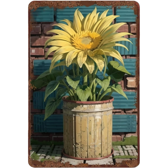 Sunflower Rustic Farmhouse Metal Flower Wall Decor Outdoor Boho Art, 12x8 in Retro Aluminum Sign, Decorative Tins for Home Office, Gifts for Gardeners, Garden Pictures for Wall