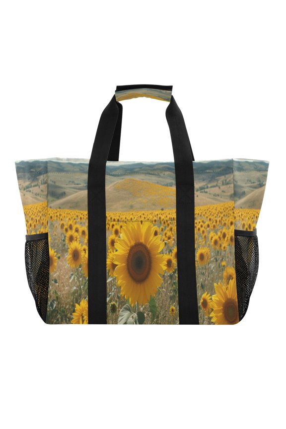 Sunflower Sea Reusable Grocery Bags with Handle Side Pocket Waterproof Shopping Portable Tote