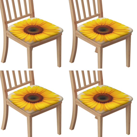 Sunflower Seat Covers for Dining Room Chairs Set Of 4,Stretch Printed Washable Chair Seat Cover with Elastic Ties and Button,Removable Waterproof Couch Cushion Covers