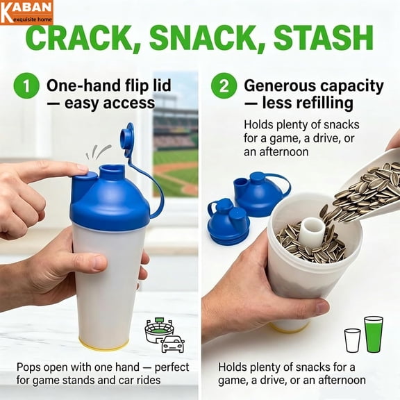 Sunflower Seed Snack Cup, Multi-Functional Storage Container, Portable and Mess-Proof for Public Places