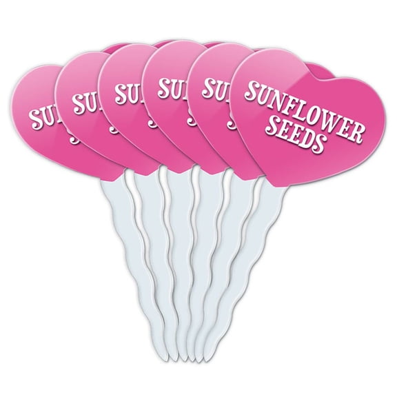 Sunflower Seeds Heart Love Cupcake Picks Toppers - Set of 6