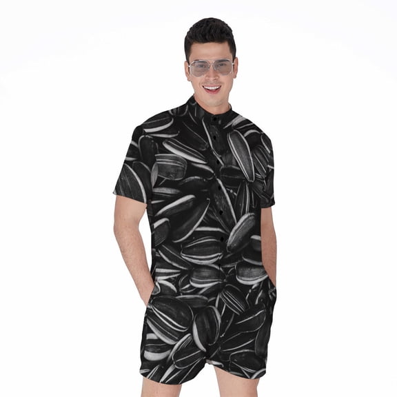 Sunflower Seeds Short Sleeve Men'S Rompers, Sunflower Flower Floral Casual Summer Jumpsuits Outfit