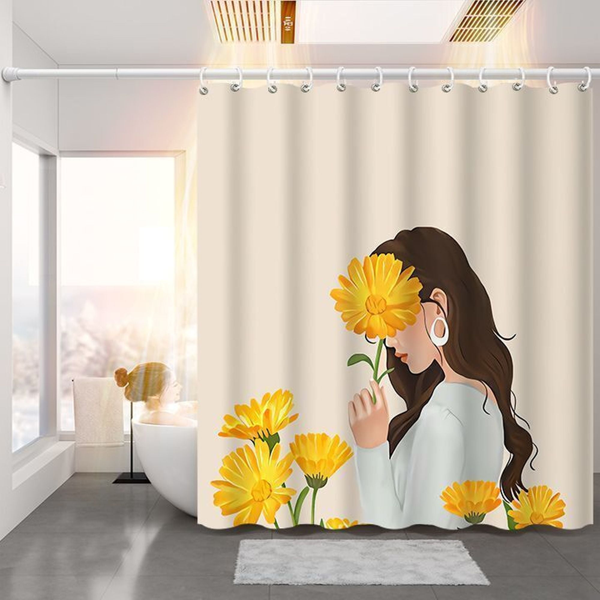 Sunflower Serenity Chic WaterResistant Shower Curtain for Feminine