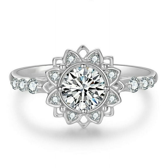 Sunflower Shape Diamond Ring, Halo Wedding Ring, Floral Cluster Diamond Ring, Bezel and Prong Setting Ring, 925 Sterling Silver 2.5 Ct Simulated Diamond