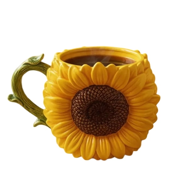 Sunflower Shaped Ceramic Coffee Mug with Floral Design and Ergonomic Handle for Home Office Tea Milk Water Use