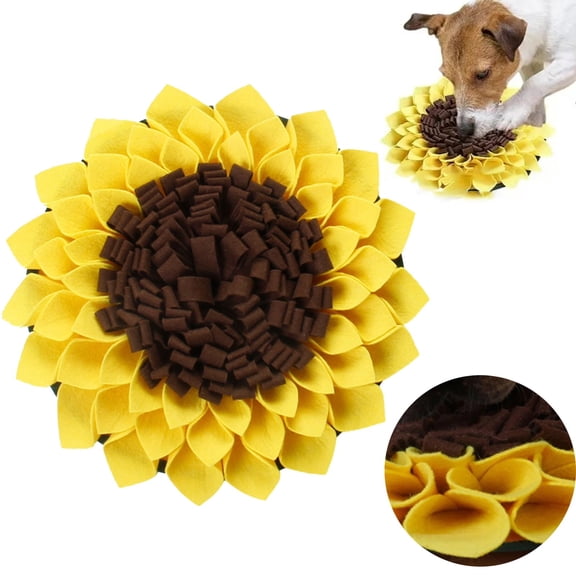 Sunflower Shaped Dog Snuffle Mat, Foraging Feeding Training Mat for Boredom Relief, Interactive Puzzle Toy for Small Dogs, Mental Enrichment, Yellow