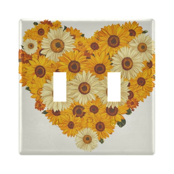 Sunflower Shaped Heart Light Switch Cover Electrical Outlet Cover Replaceable Wall Plates 2-Gang