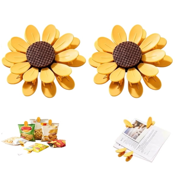 Sunflower-Shaped Magnetic Chip Clips, Petal Style Bag Clips for Snacks and Fridge Decor, Set of 10 (2 Set,Yellow)