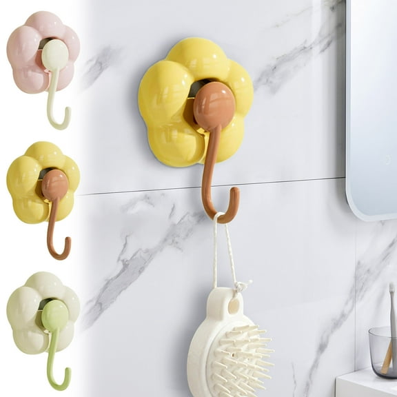 Sunflower Shaped Suction Cup Hooks | Heavy Duty ABS-TPU | Decorative No-Drill Wall Hooks | 22 lb Capacity | Reusable Locking Design | For Keys, Towels, Kitchen, Bathroom | 4-Pack