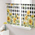 thumbnail image 1 of Sunflower Sheer Curtains 45 Inch Length 2 Panels Set, Summer Eucalyptus Botanical Floral Black Plaid Voile Window Treatment Rod Pocket Small Kitchen Curtains Drapes for Bedroom 52"x45"x2, 1 of 7