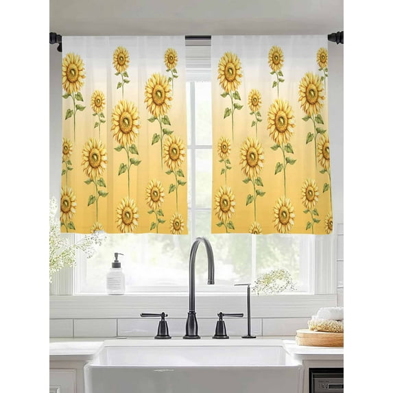 Sunflower Sheer Curtains 45 Inches Long 2 Panels Summer Flower Yellow Plant Gradient Background Light Filtering Semi Sheer Window Curtains Drapes for Bedroom Living Room 52"x45"