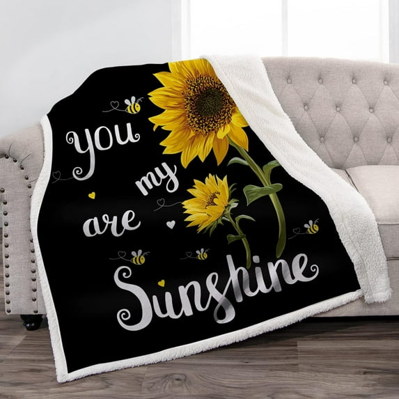 Sunflower Sherpa Fleece Blanket - You are My Sunshine Throw Blankets Soft Warm Lightweight Cozy Plush Sunflower Throw Blankets for Bed, Sofa, Couch, Camping, Travel 50"x60"