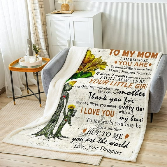 Sunflower Sherpa Throw Blanket Mom Gifts from Daughter Fleece Blanket Mothers Day Mom Birthday Gift Fuzzy Plush Blanket for Mom Flannel Blanket Bedroom 40"x50"