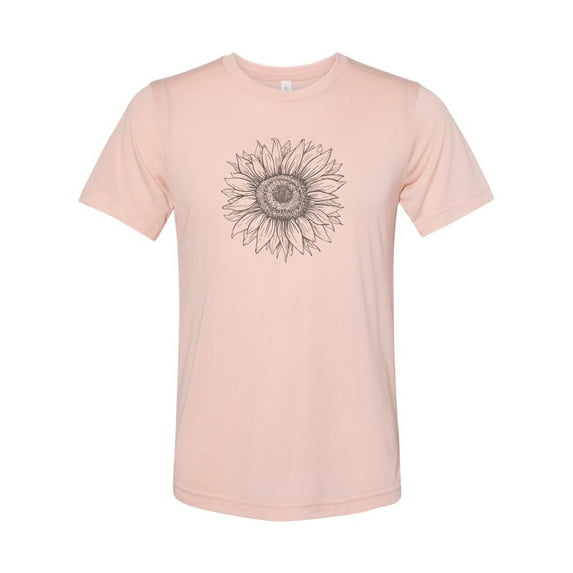 "Sunflower Shirt, Sunflower Sketch, Sunflower Lover, Sublimation T, Gift For Her, Mom Shirt, Flowers, Mother's Day Gift, Garden Shirt, SMALL, Peach"