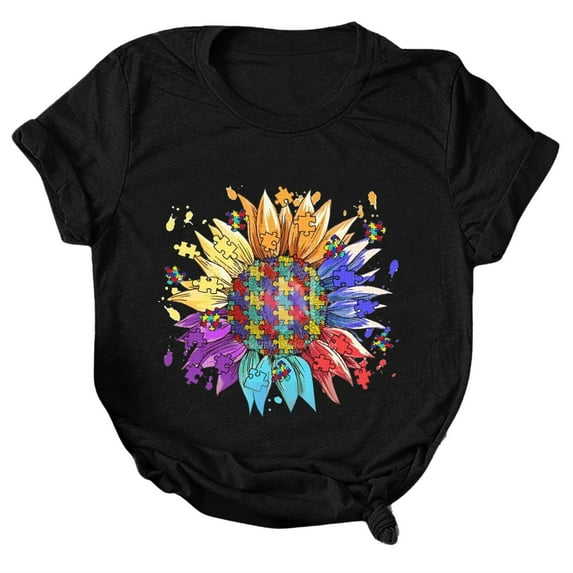 Sunflower Shirt for Women Cute Flower Short Sleeve Ladies Tee Tops Teen Girls Casual T Shirt