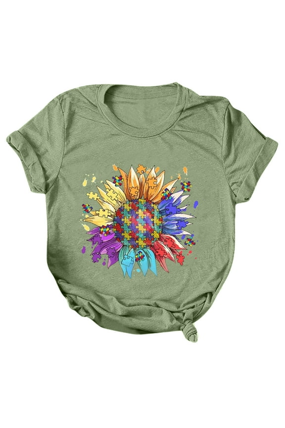 Sunflower Shirt for Women Cute Flower Short Sleeve Ladies Tee Tops Teen Girls Casual T Shirt