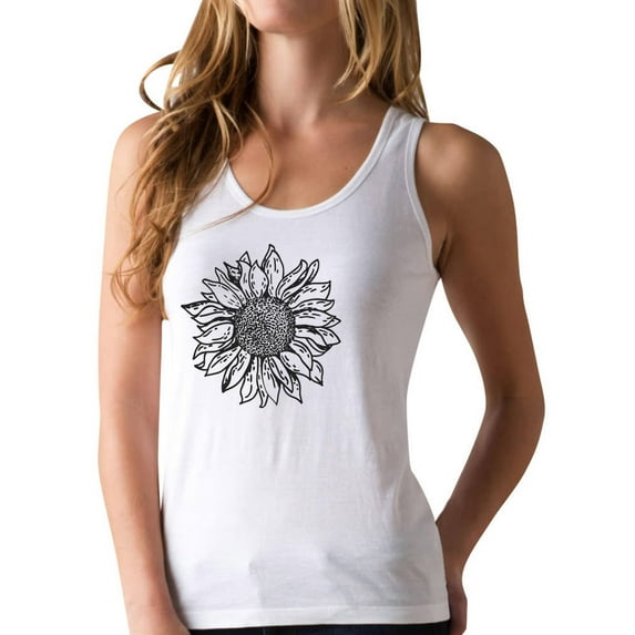 Sunflower Shirt for Women Cute Graphic Tee Girls Summer Racerback Tank Top Small White