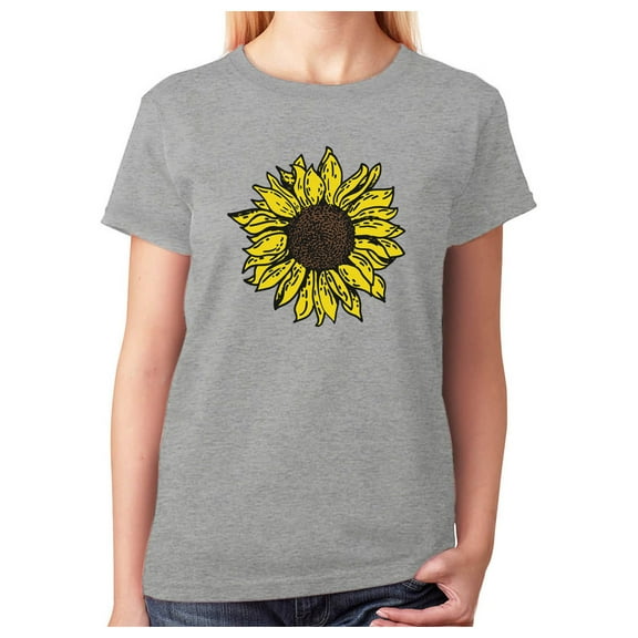 Sunflower Shirt for Women Girls Summer Graphic Tee Cute Women T-Shirt X-Large Gray