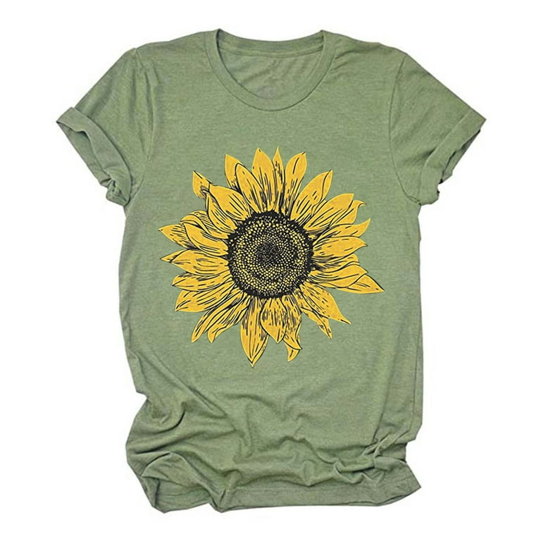 Sunflower Shirts For Womanwomen'S Short Sleeves Floral Print Casual Tops  Pullover Blouse T-Shirt Mint Green L